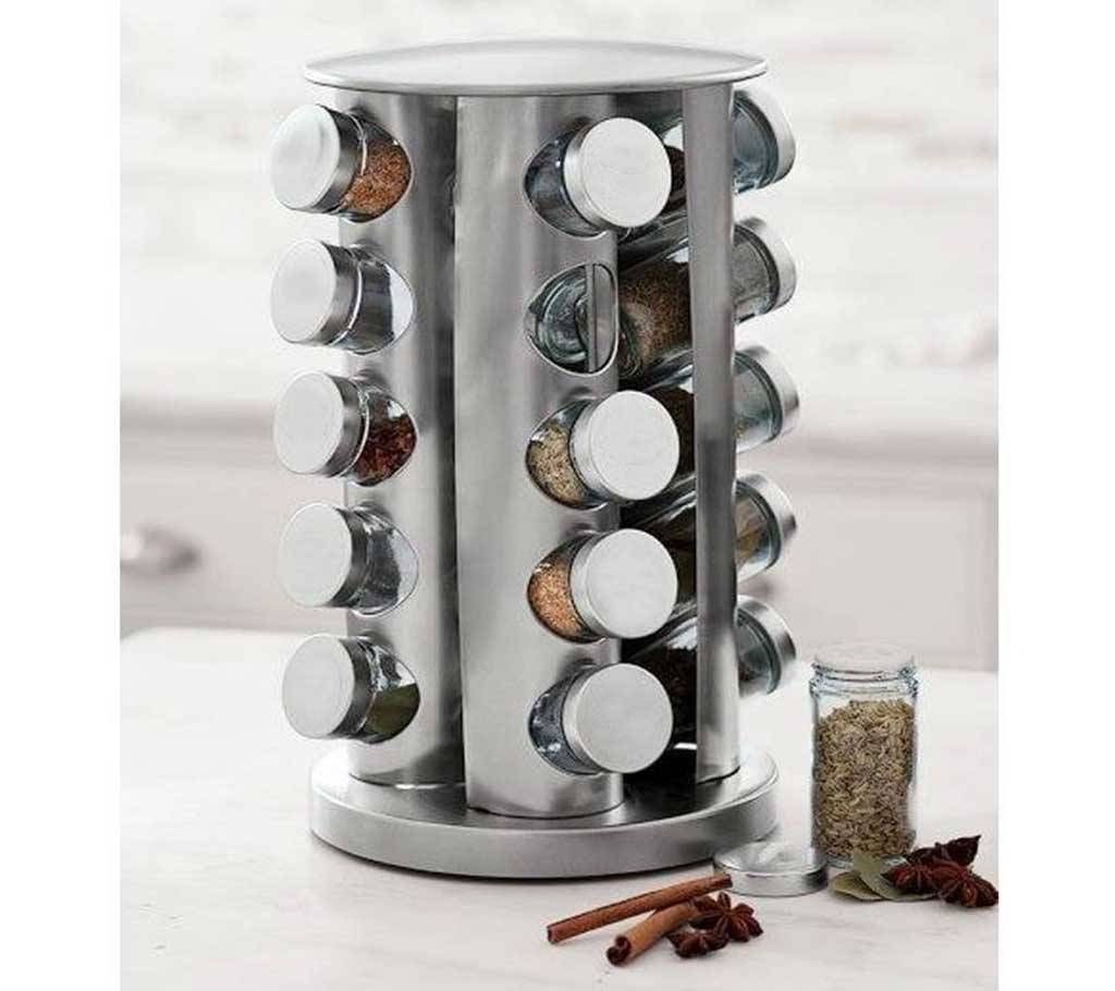 16 pcs Stainless Steel Kitchen Storage Organizer for Seasoning Dried Herbs Spice Jar / Rack Carousel Stand