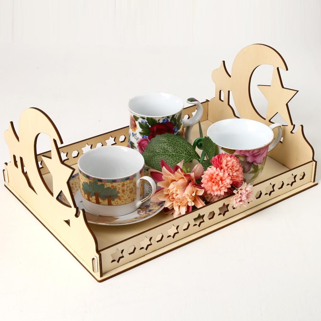 Islam Muslim White Wooden Arabic Eid Mubarak Food Serving Tray