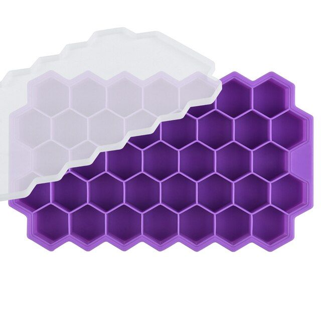 37/7 Cavity Honeycomb Ice Cube Mold Trays with Removable Lids Silica Silicone Ice Cube Mold BPA Free for  Cocktail