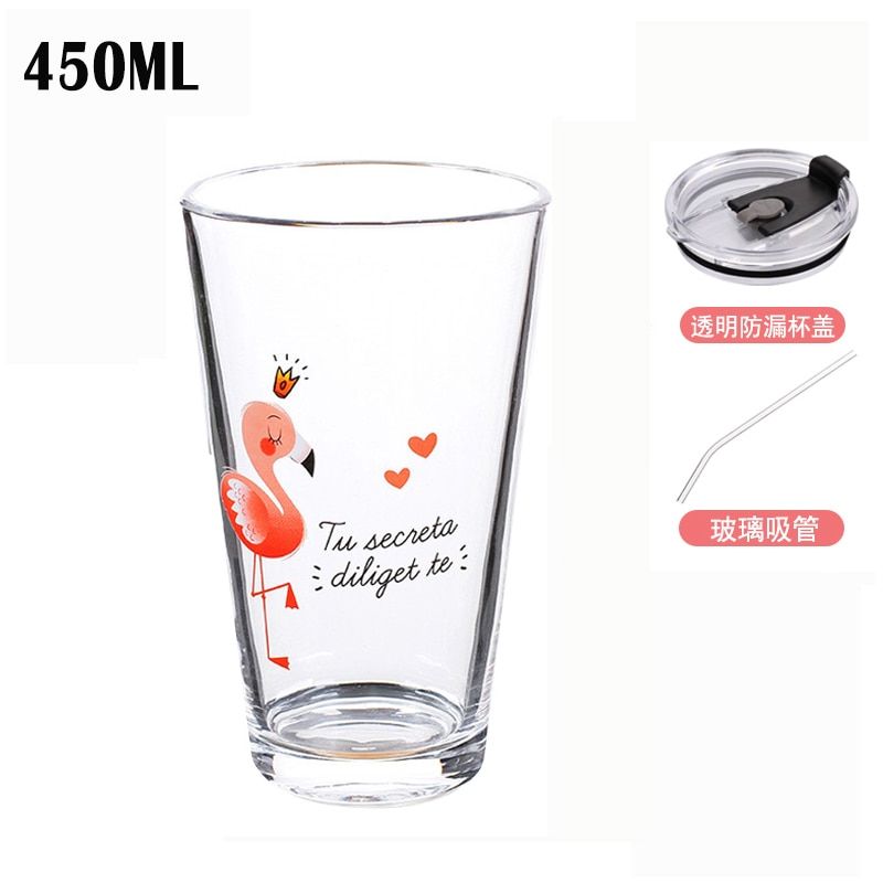450ml Graduated Glass Cups Printed Unicorn Cute Cartoon Juice Milk Water Bottle Heat-Resistant Glass Straw Type Drinkware Gifts