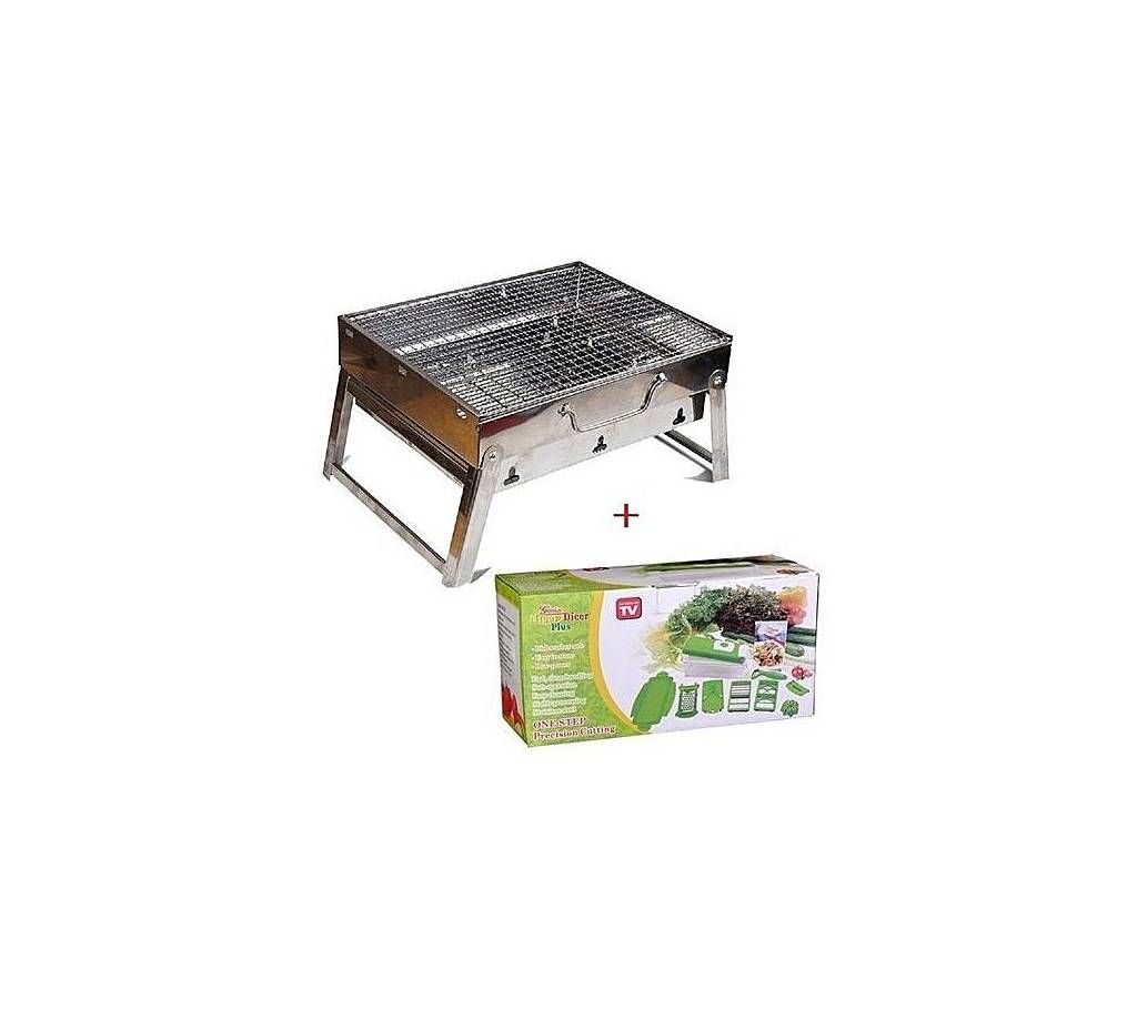 Outdoor Portable BBQ Stove and Nicer Dicer Plus - Silver