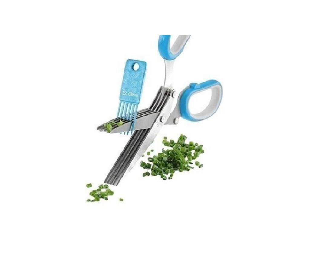 5 Blade Kitchen Scissors With Cleaner - Blue and Silver