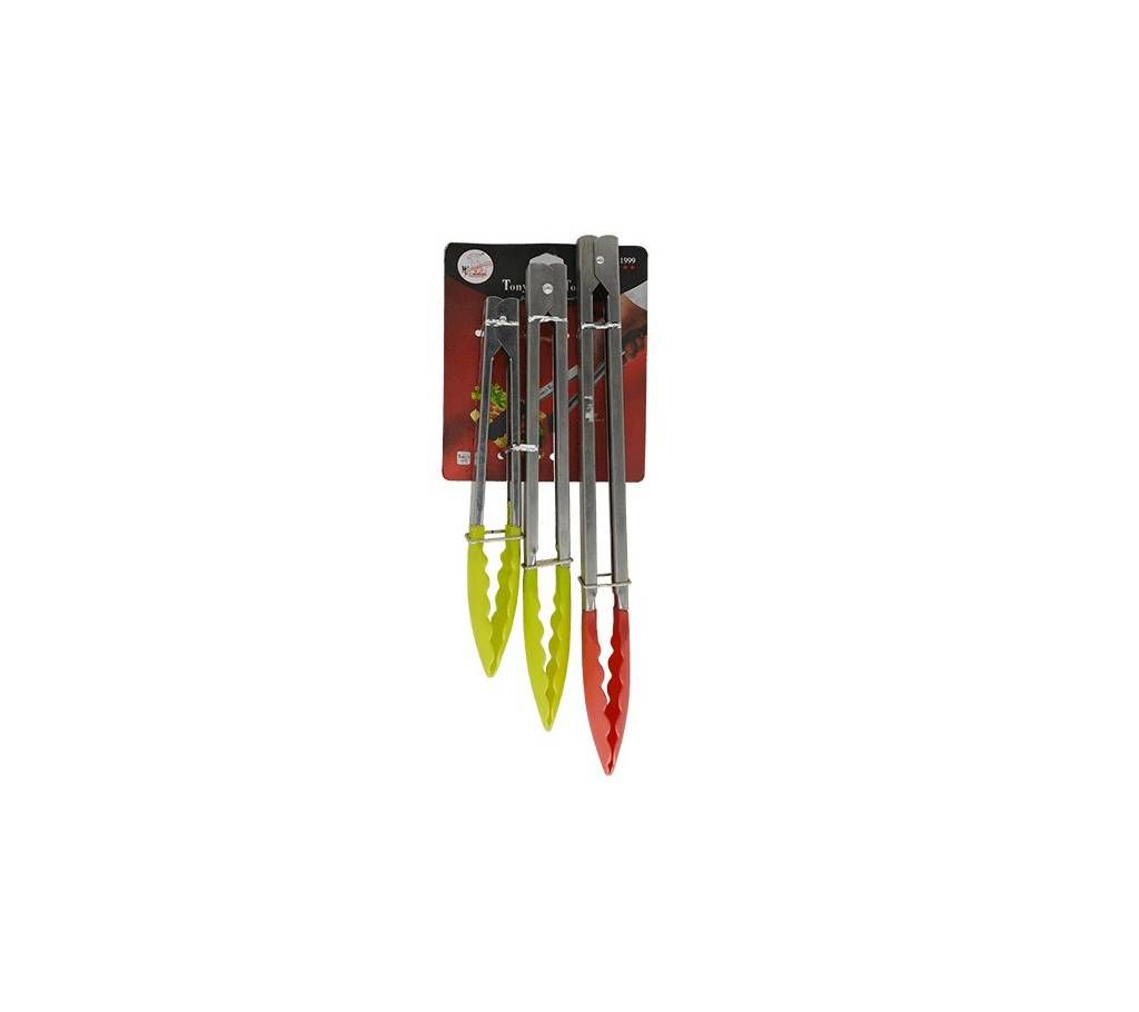Silicone Tong with Stainless Steel Handle-3 Pcs Set