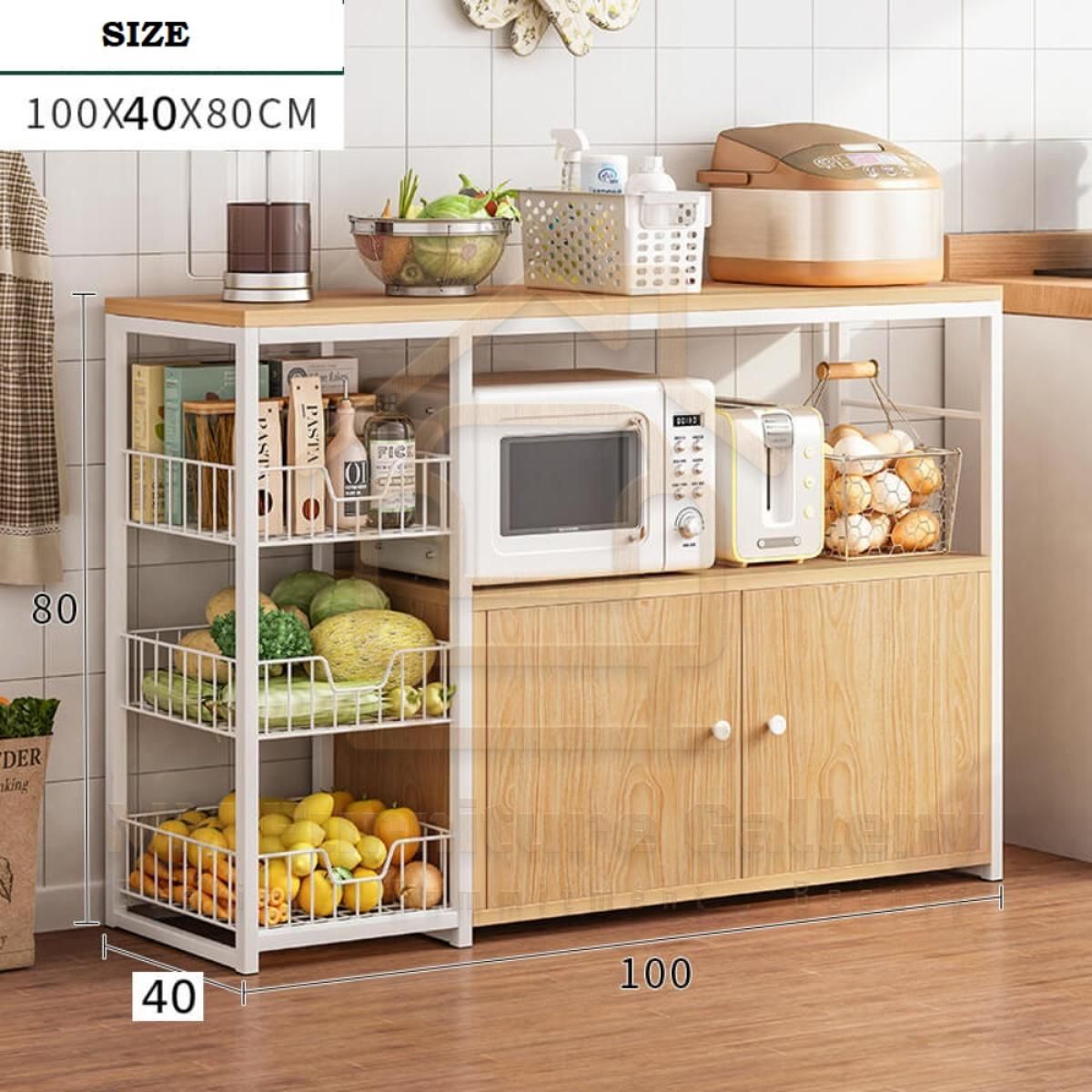 Kitchen Cabinet Shelf Organizer with Microwave Oven & Utility Storage Shelf Rack