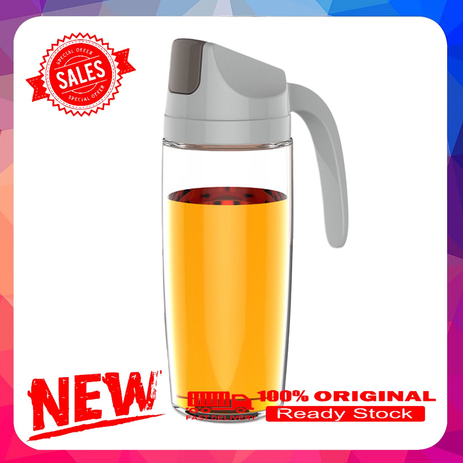 Leakproof Glass Oil Bottle Can Automatic Opening Seasoning Dispenser with Handle