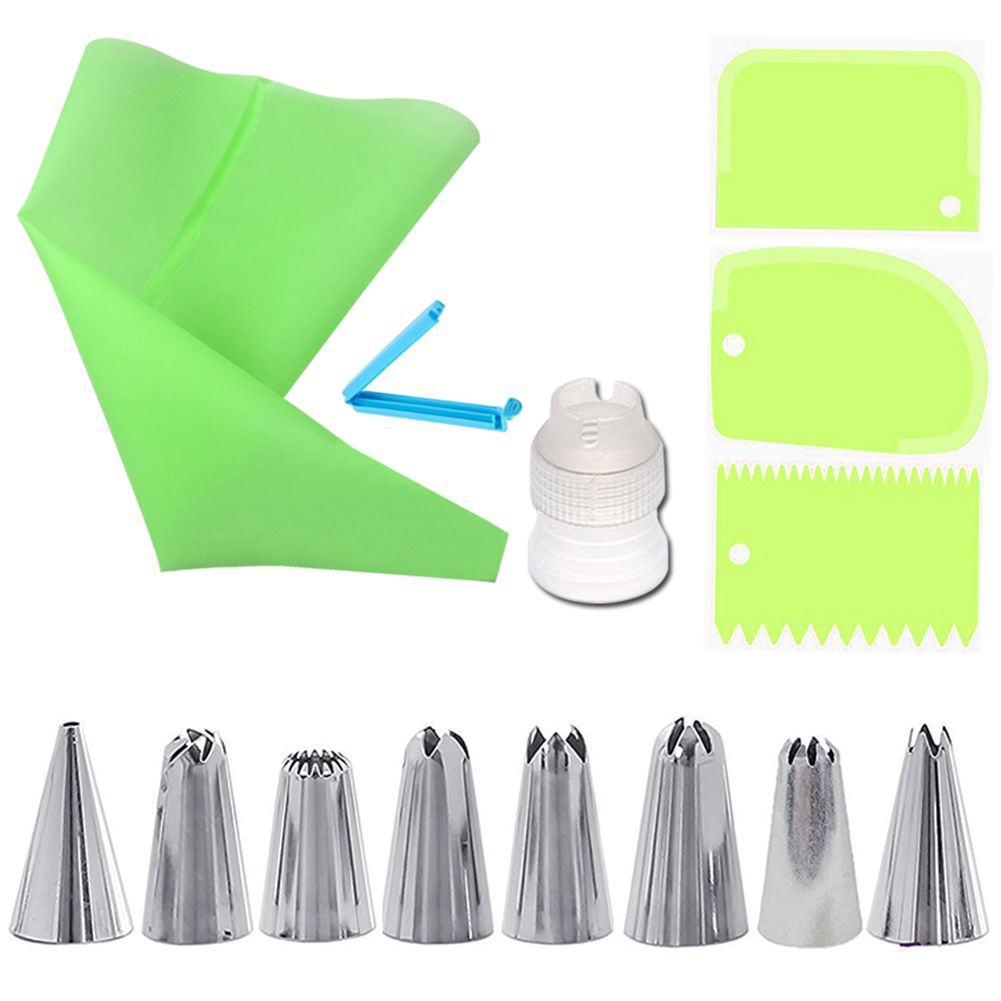 14Pcs Cake Nozzle DIY Icing Pipe Cream Scraper Spatulas Sealing Clip Baking Tool