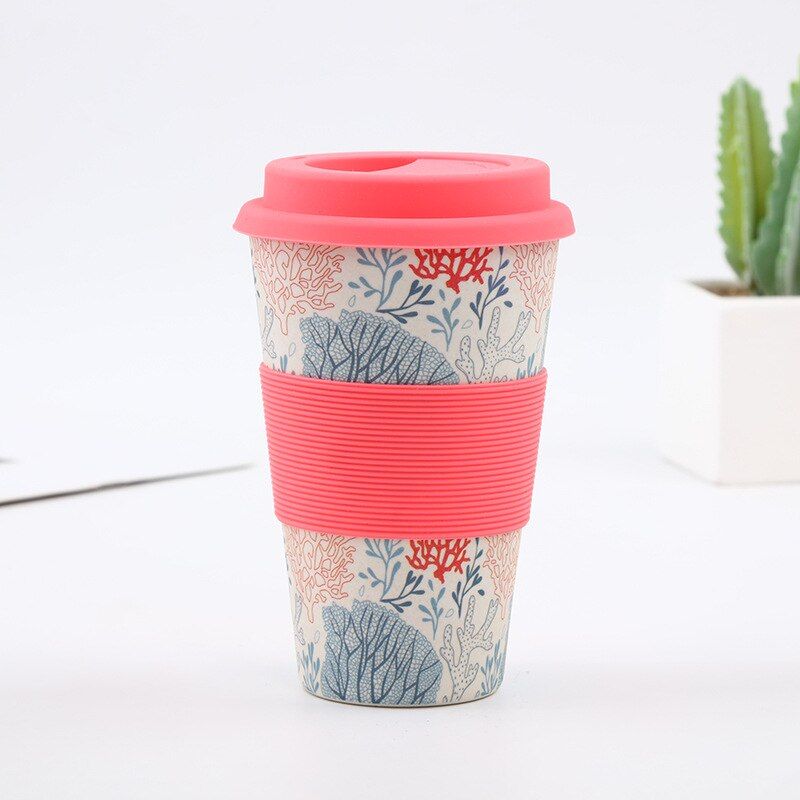 400ml Reu Bamboo Fibre coffee Cups Eco Friendly Travel Coffee Mugs Drinking mug with silicone lids
