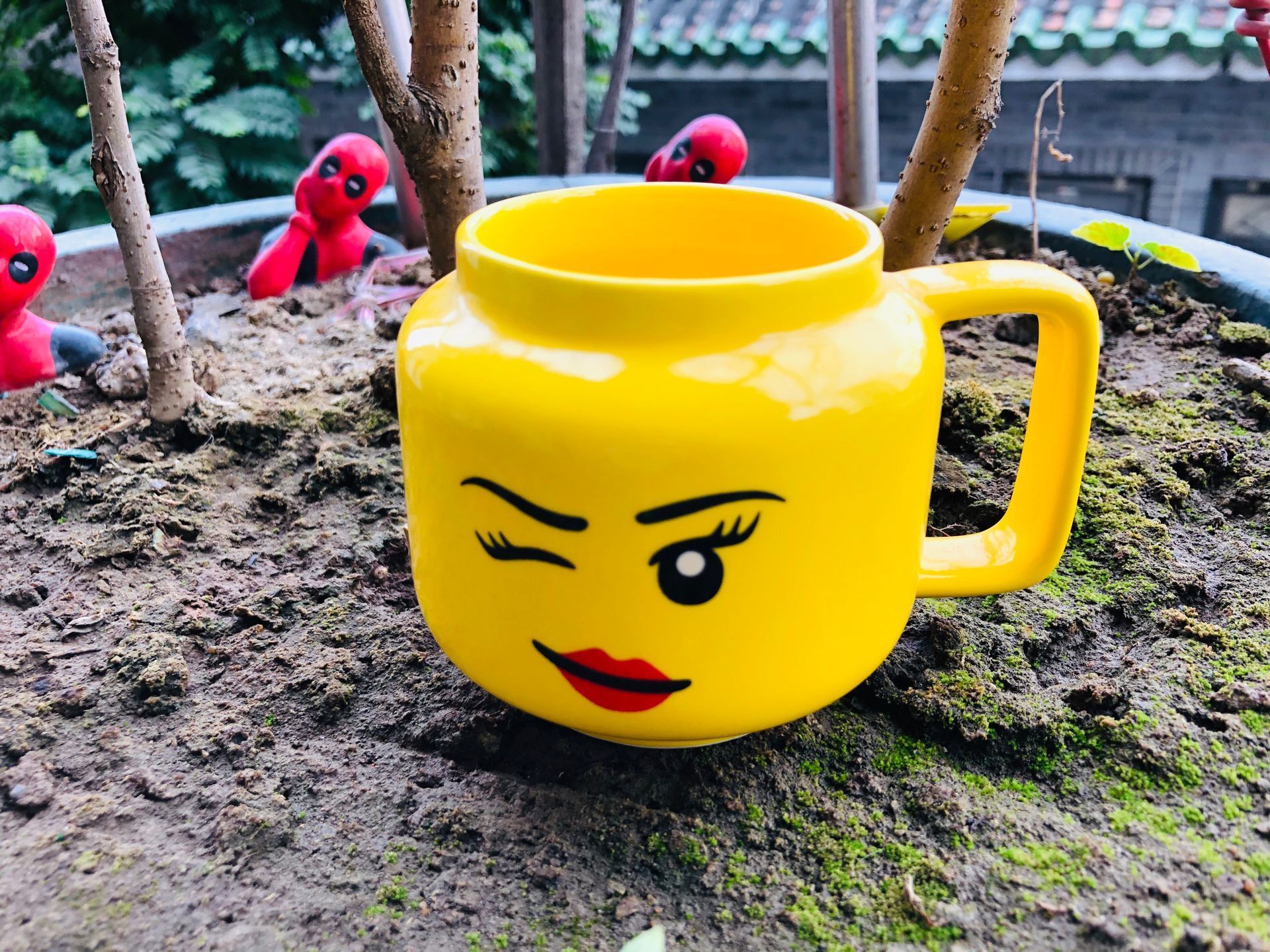 Ceramic Coffee Mug Smiling Expression Drinkware mugs coffee cups yellow Cute smiley Q Styles large capacity Water cup
