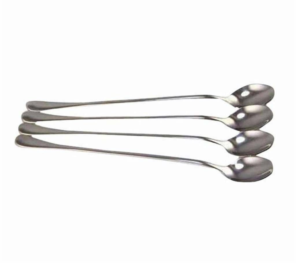 Long Handle Stainless Steel Spoon - 4 pcs