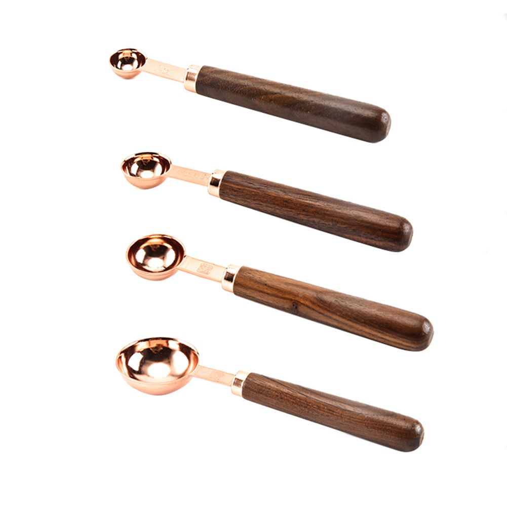 Walnut Wooden Handle Stainless Steel Measuring Cups Spoons Kitchen Baking Tools