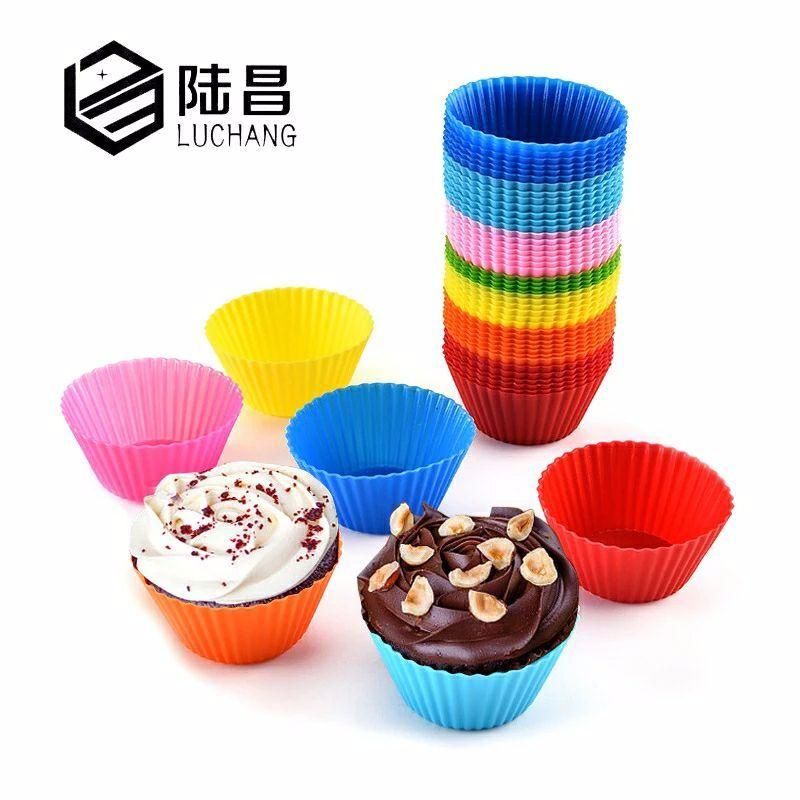 12pcs / lot 7cm Muffin Cupcake mold round colorful silicone cupcake shape mold bakeware mold baking tray Cup molds