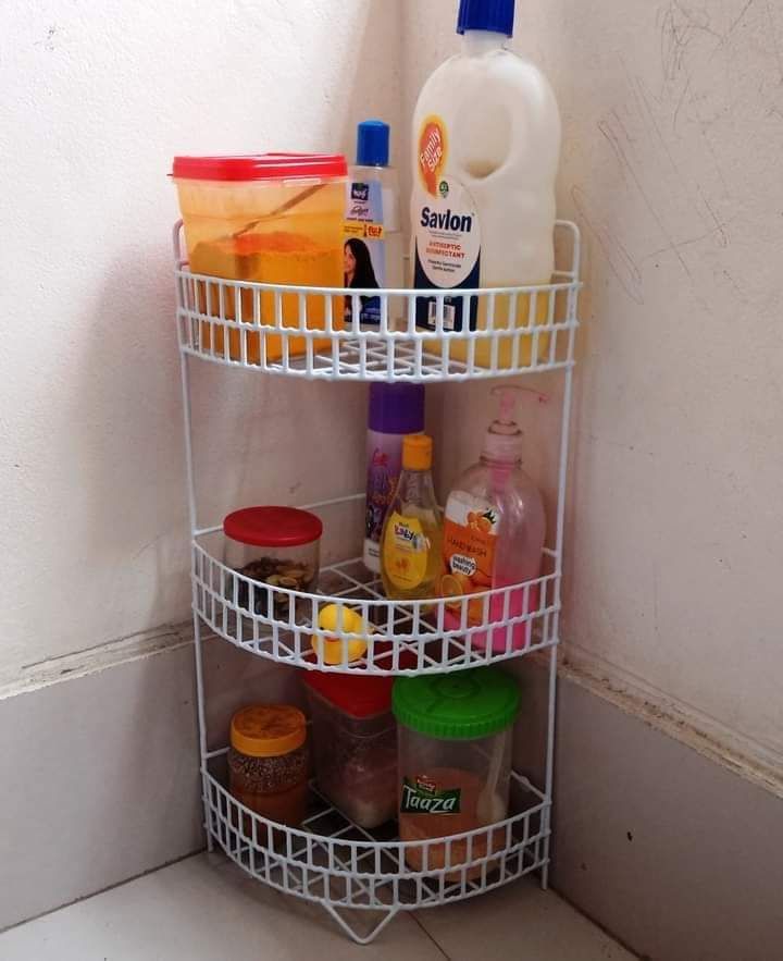 3 Layer Kitchen Utensils, Spice Jar, Pots Organizer Drying Rack - White
