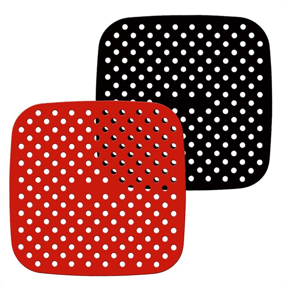 Yfashion 2pcs Silicone Air Fryer Pot  Mat Reusable Air Fryer Liners Kitchen ool Accessories color:Red+black specification:Square size:8.5 inch