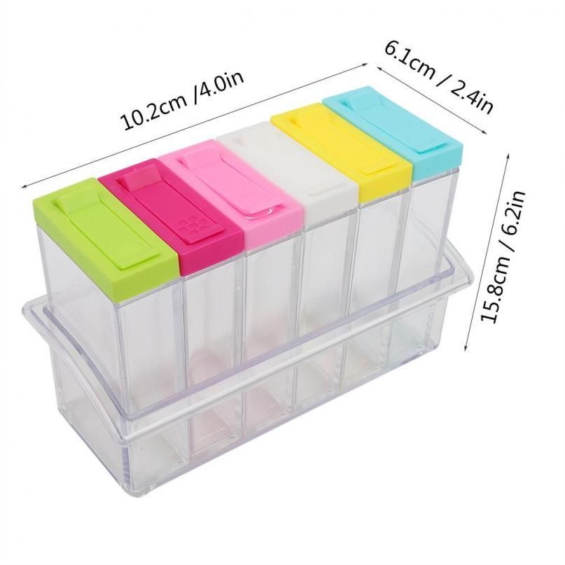 6 Boxes Transparent Plastic Seasoning Bottles Jars Set Home Kitchen Practical Convenient Spice Tools