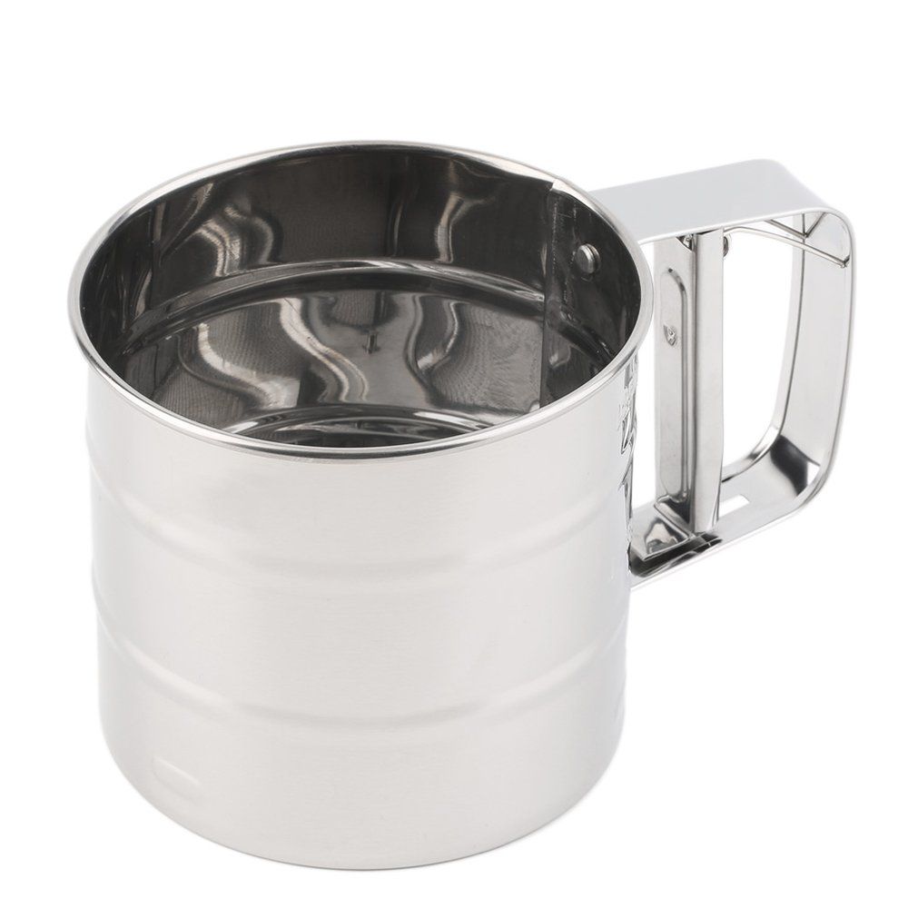 TE Stainless Steel Mesh Flour Sifter Mechanical Baking Icing Sugar Shaker Sieve silver