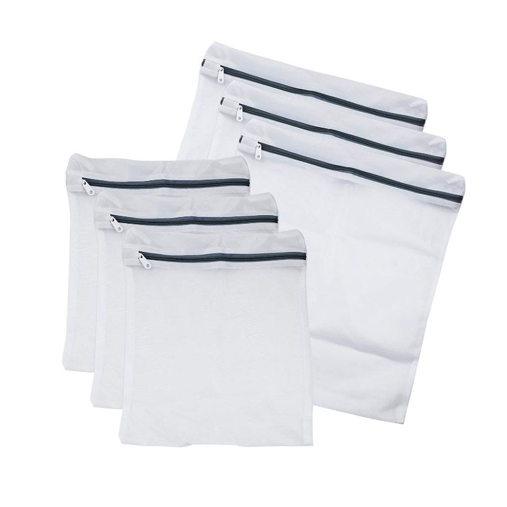 Set Of 6 Mesh Laundry Bags With Zip Lock-3 Large & 3 Medium For Laundry,Blouse, Hosiery, Stocking, Underwear, Bra And Lingerie, Travel Laundry Bag - White