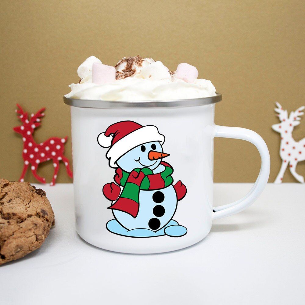 Santa Snowman Print Enamel Coffee Tea Mugs Cartoon ChristDeer Party Cola DriJuice Cups Mug Home XBest Gifts