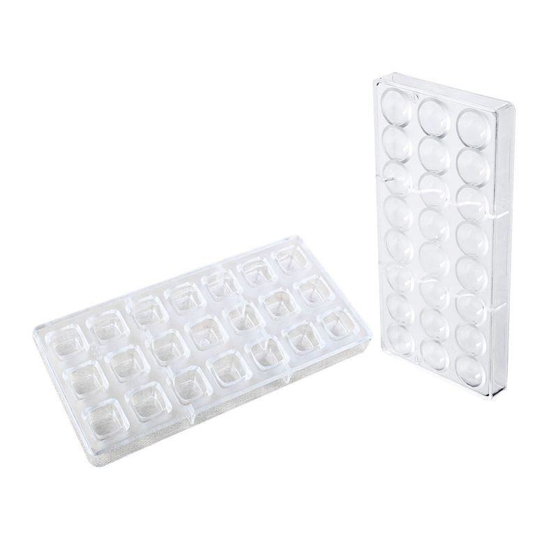 3D Chocolate Mold Homemade Square & 24 Holes Semi Sphere Chocolate Mould Polycarbonate Chocolate Bar Mold Half Ball - transparent