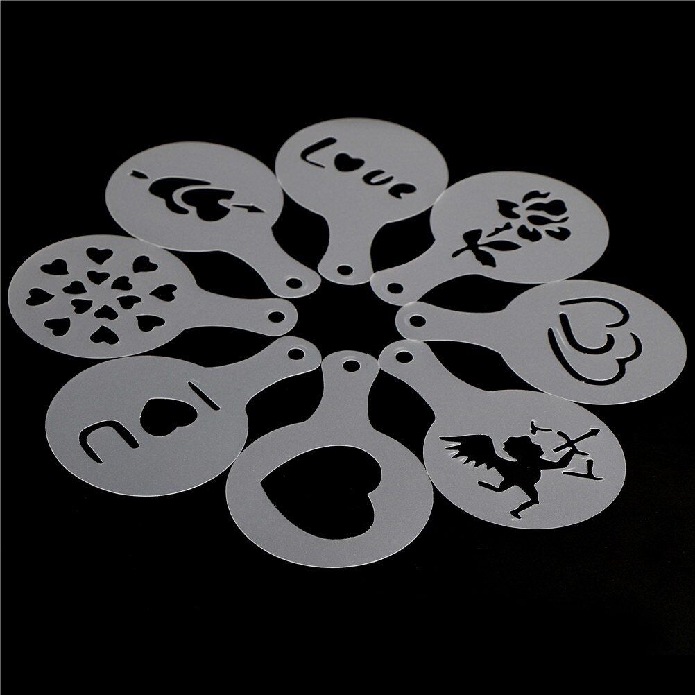 New 8pcs MINI Plastic Cake Stencils Christmas Valentine\'s Day Coffee Mold Pastry Tools
