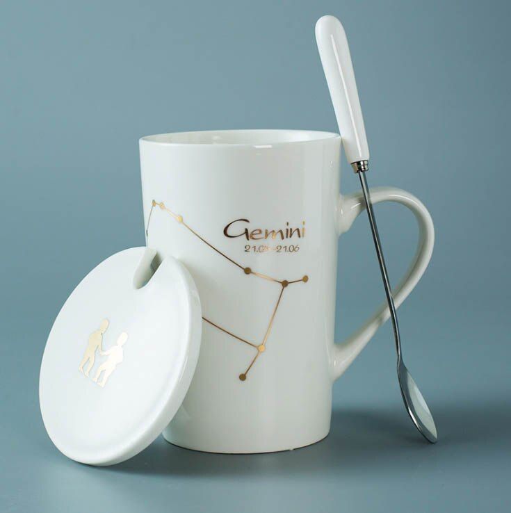 Ceramic Mugs 12 Constellations Creative Mugs with Sn Lid Black and rcelain ZodiMilk Coffee Cup Drinkware