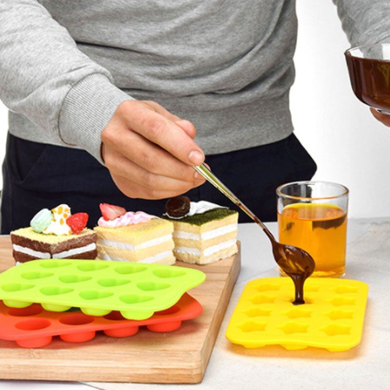 1Pcs Silicone Chocolate Mold Round/Square/Heart/Star Ice Mold Easy to Clean Kitchen Widget Baking Accessories