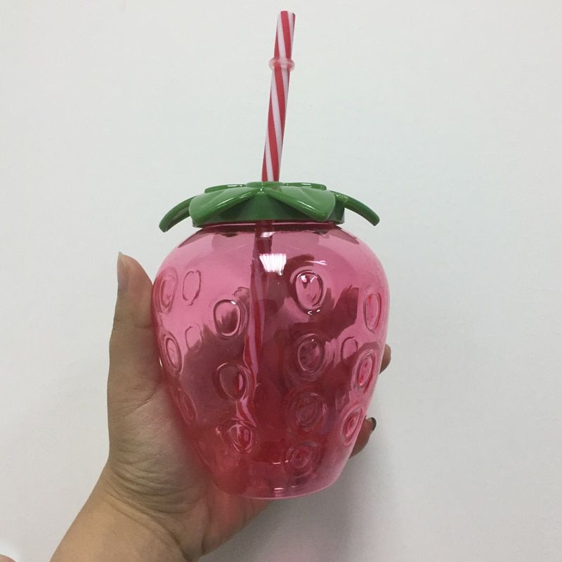 500ML Summer Cartoon Kawaii Strawberry Straw Cup Water Bottle Lovely Girl Milk Tea Coffee Cup Student Portable Water Cup Bottle