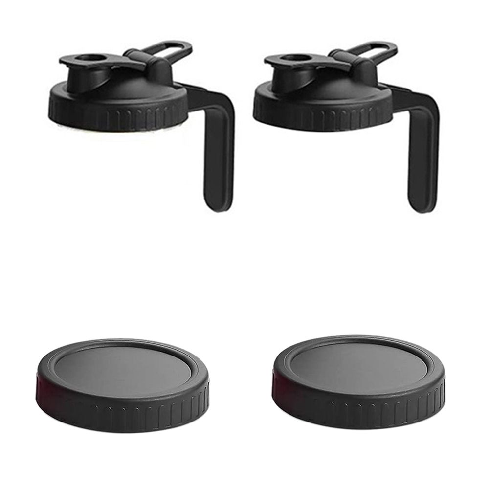 Wide Mouth Mason Jar Pour Lids,2 Pcs Flip Cap Lid with Handle & 2 PCS Leak-Proof Seal Lids for Food Storage