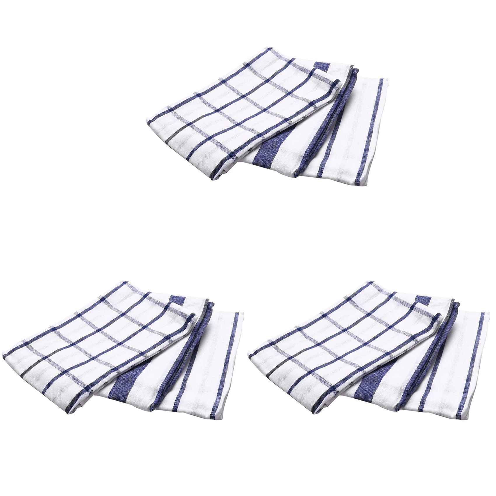9Piece Blue White Plaid Striped Tea Towel Kitchen Towel Napkin Table Cloth 100% Cotton Woven Fabric