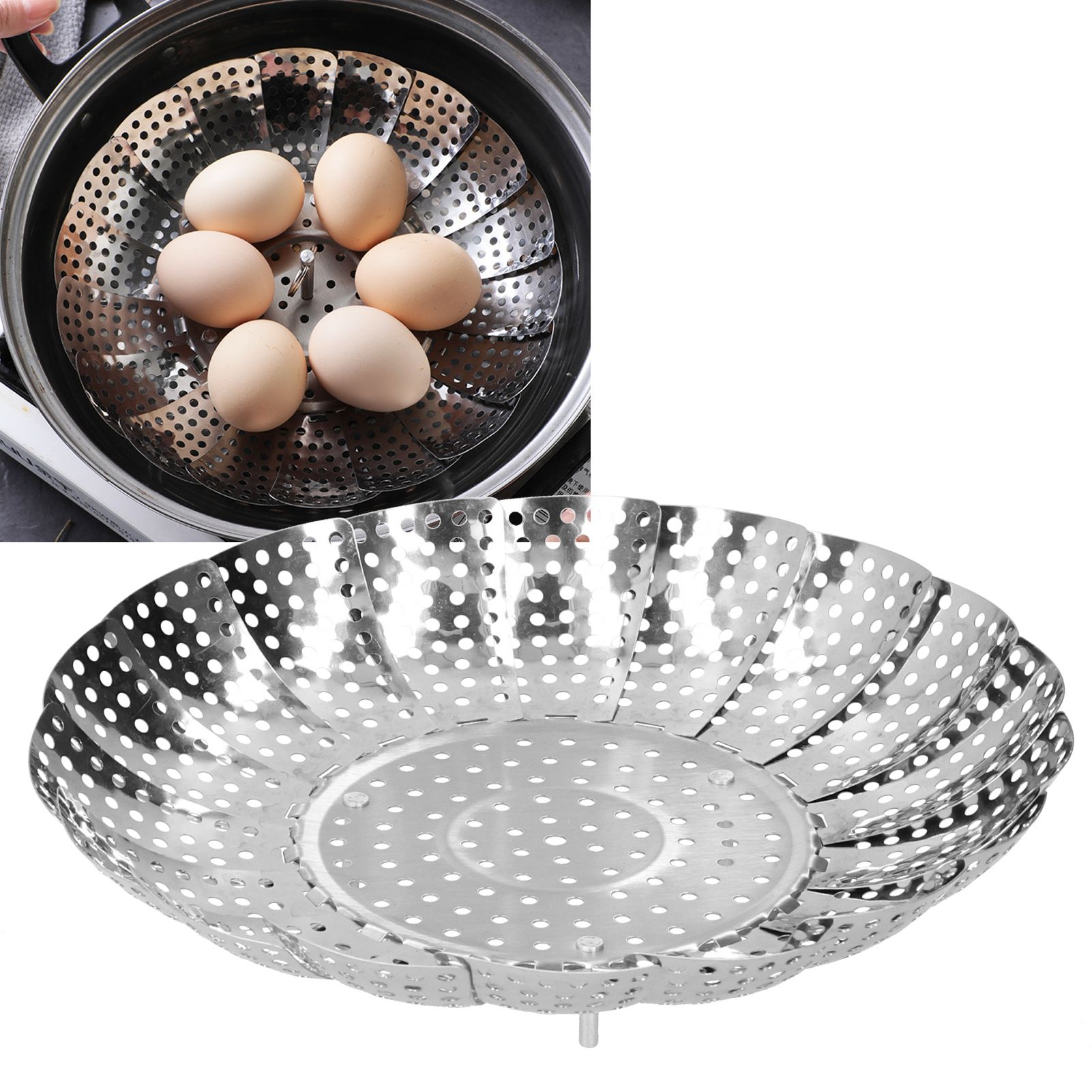 Kitchen Tool Stainless Steel Retractable Steaming Plate Rack Household Food Basket Tray for Fruit Vegetable