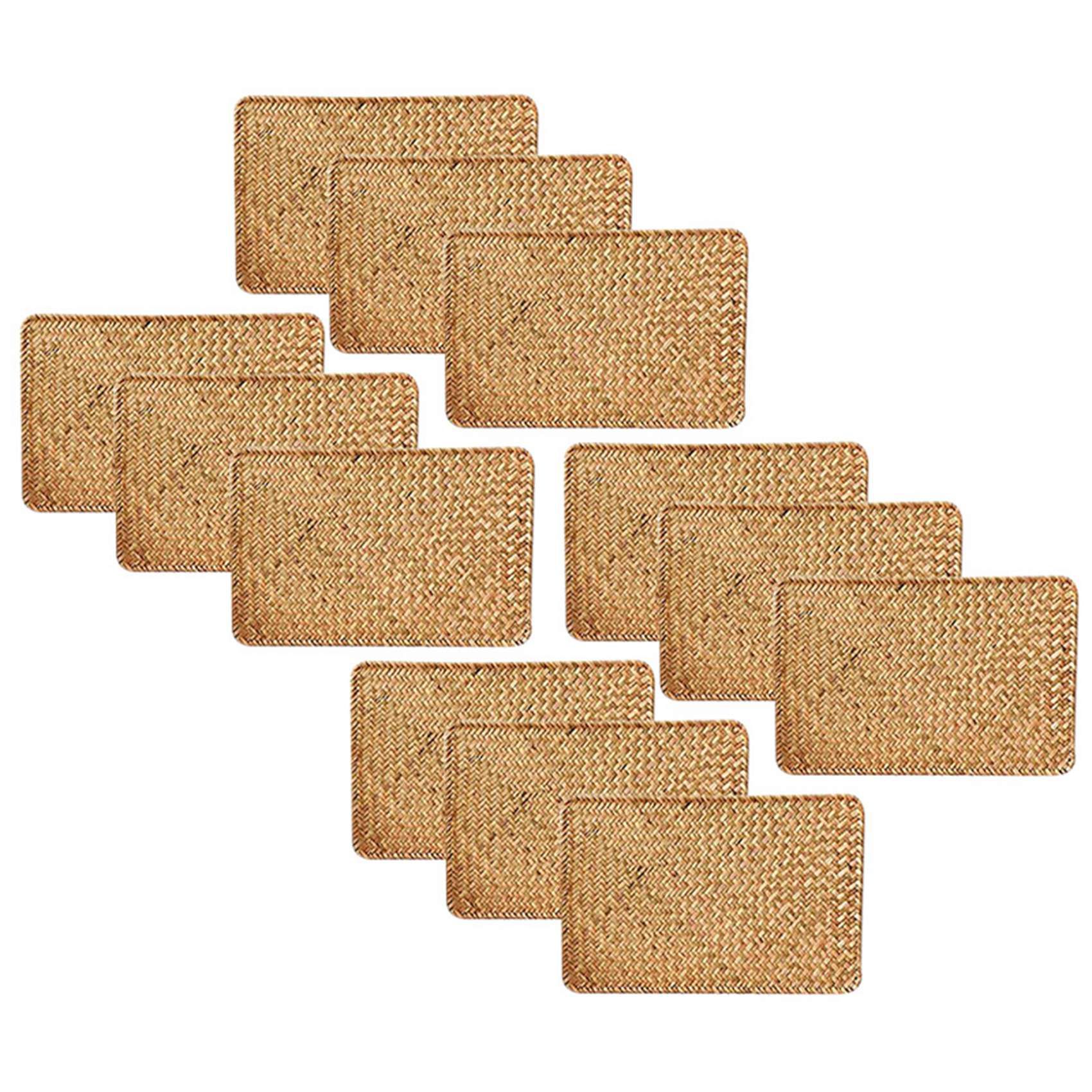 Pack of 12, Natural Seagrass Place Mat, 17.7Inch x 12Inch, Hand-Woven Rectangular Rattan Placemats