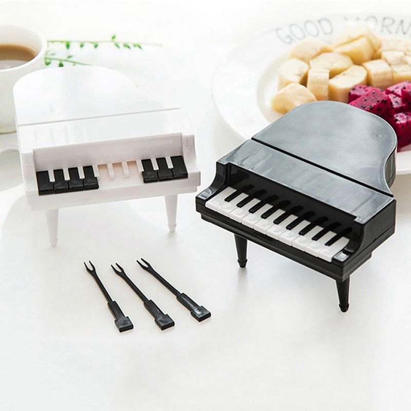 Black creative piano modeling keys fruit fork home dessert cake fruit fork selection kitchen bar tableware tools