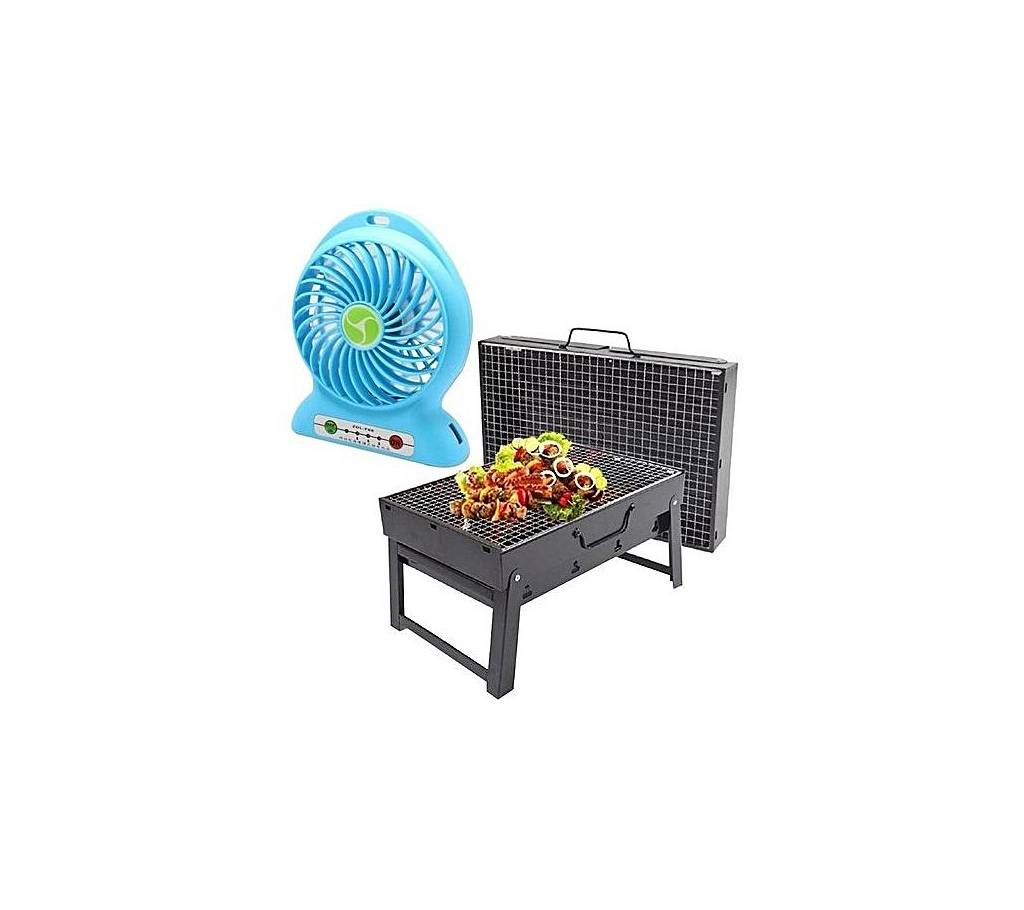 Quick BBQ Grill Machine with Hi Speed USB Fan - Black