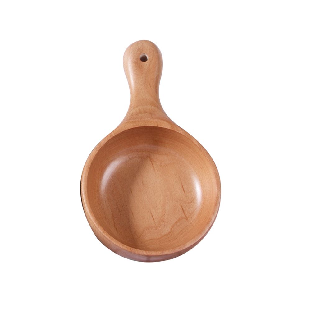 Round Handled Wooden Soup Salad Noodle Rice Holder Shatter-proof Kitchen Bowl