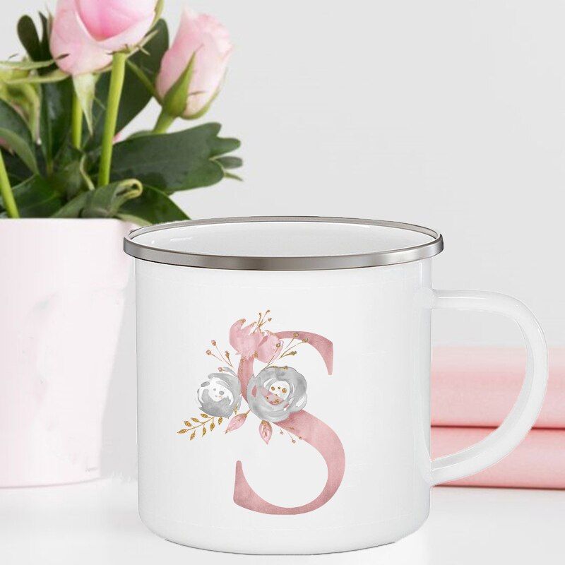 PiLetter Flower Printed Cups Bridal Shower Bachelorette Party  Mugs Coffee Enamel Mug Handle Drinkware Bridesmaid Gifts