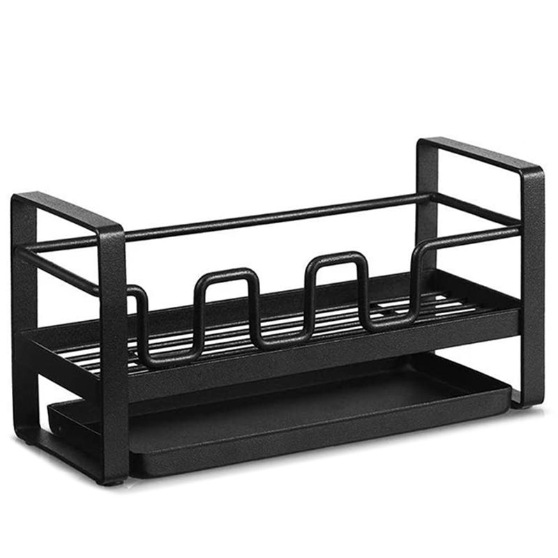 for Kitchen Sink Organizer Caddy Brush Holder Cleaning Soap Brush Drain Rack with Drain Tray, Multifunction, (Black)