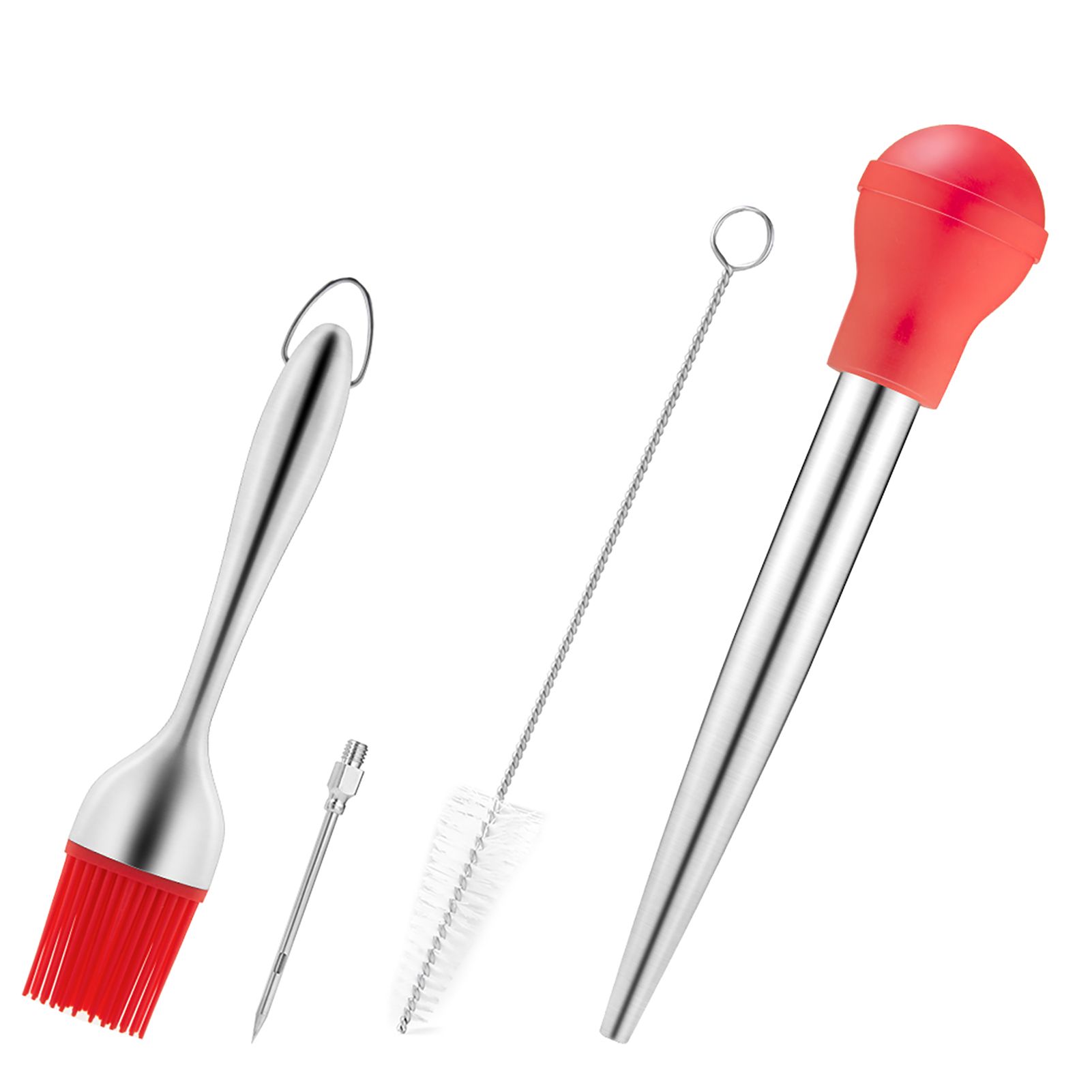 1 Set Stainless Steel Seasoning BBQ Tool Oil Brush Pump Cooking Meat Accessory