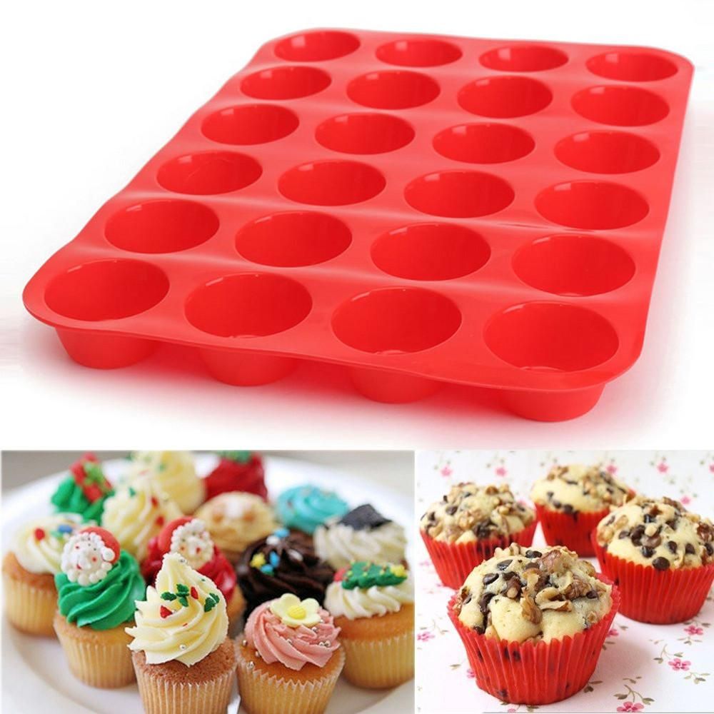 24 Cavity Mini Muffin Silicone Soap Cookies Cupcake Bakeware Pan Tray Mould