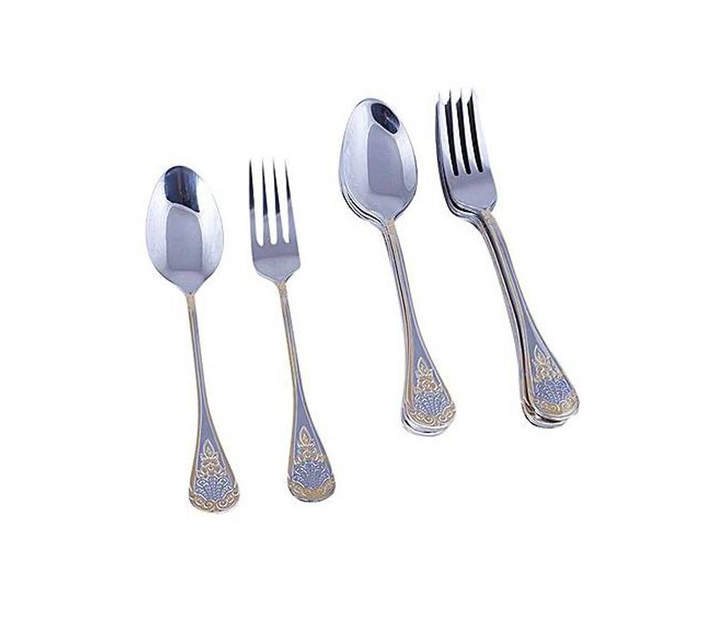 12 Pcs Set Stainless Steel Golden tea Spoon & fork - Silver and Gold