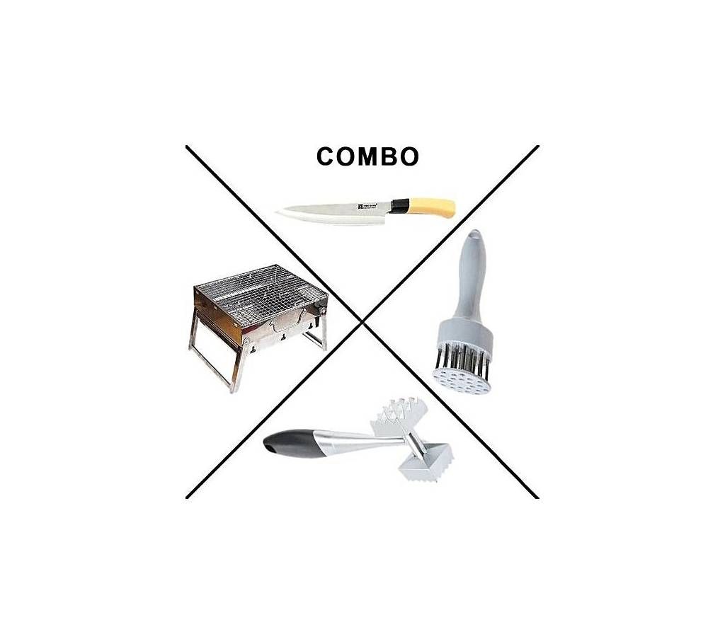 Kitchen Knife + Meat Tenderizer + Meat Hammer + Barbecue Grill Super Combo - Multi-Color