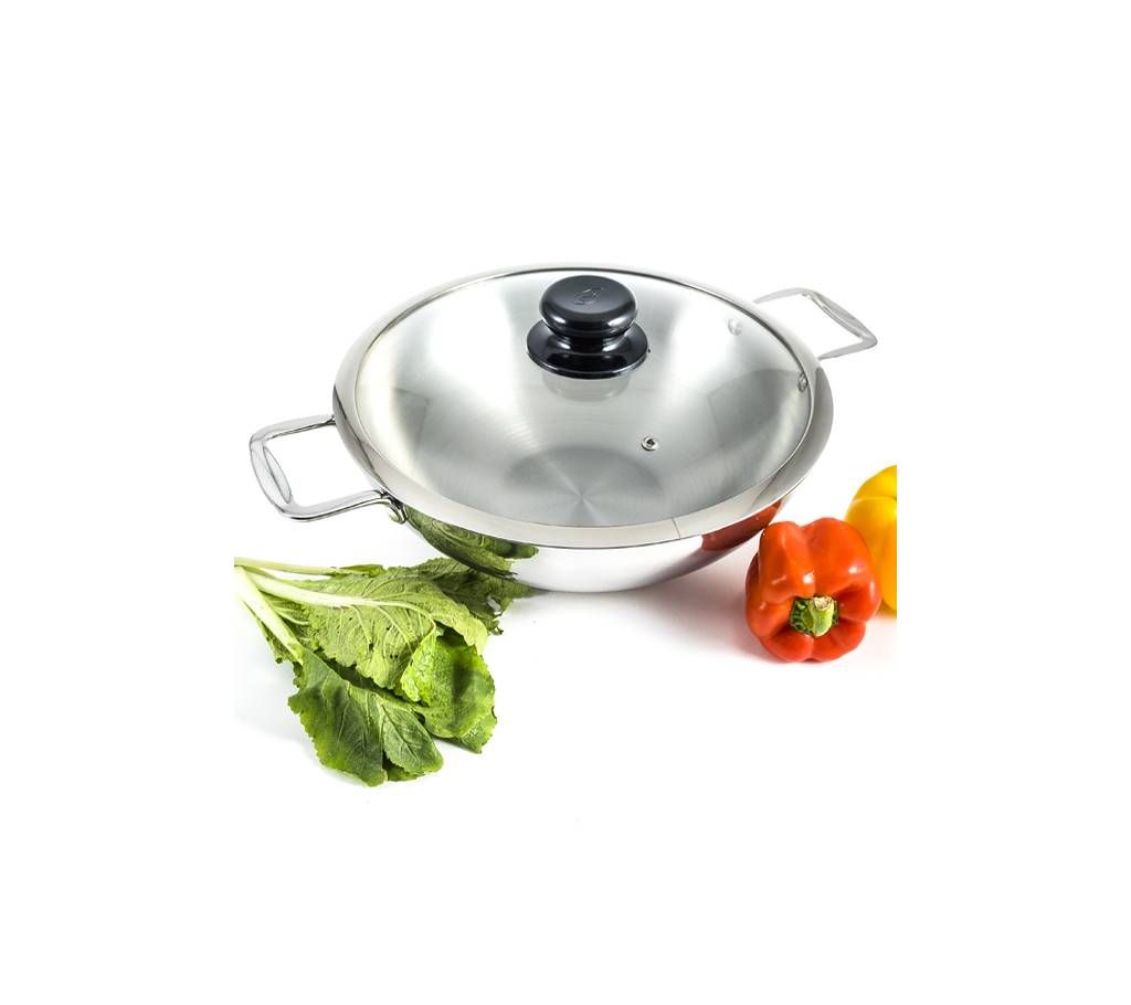 3 Layer wok With Glass Lid& SS Handle (32cm)