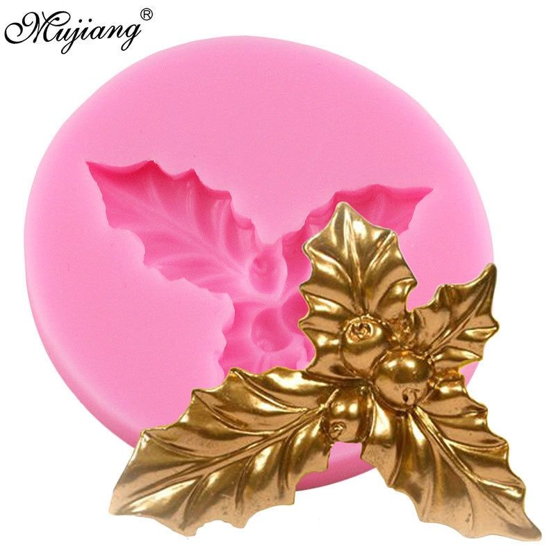 DIY Holly Berry Leaves Christmas Cake Decorating Tools Silicone Mold Fondant Chocolate Candy Gumpaste Molds Cupcake Baking Mould