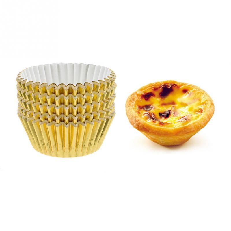 100PCS/Box Aluminum foil Paper Cake Cup Mold Cupcake Cases Liners Muffin Kitchen Baking Wedding Party Gold Disposable #911 New