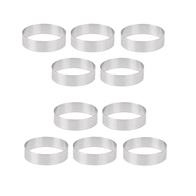 10 Pcs Circular Stainless Steel Tart Ring Tower Pie Cake Mould Baking Tools Perforated Cake Mousse Ring,8cm