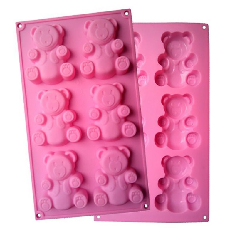 Creative 6 Holes 3D Lovely Bear Form Cake Mold Kitchen Fondant Cake Mold Silicone Mold Baking Tools  Random Color