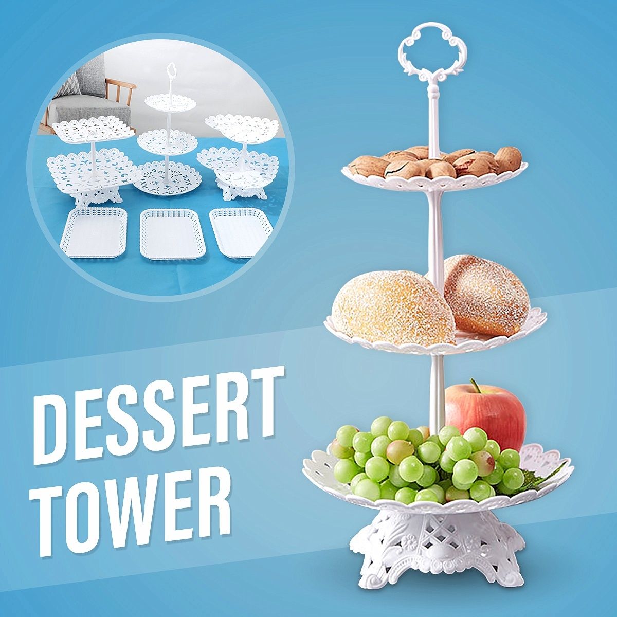 2/3 Tier 22cm / 39cm Cake Cupcake Stand Tower Display Embossed Tray for Birthday / Wedding / Tea Party Decoration