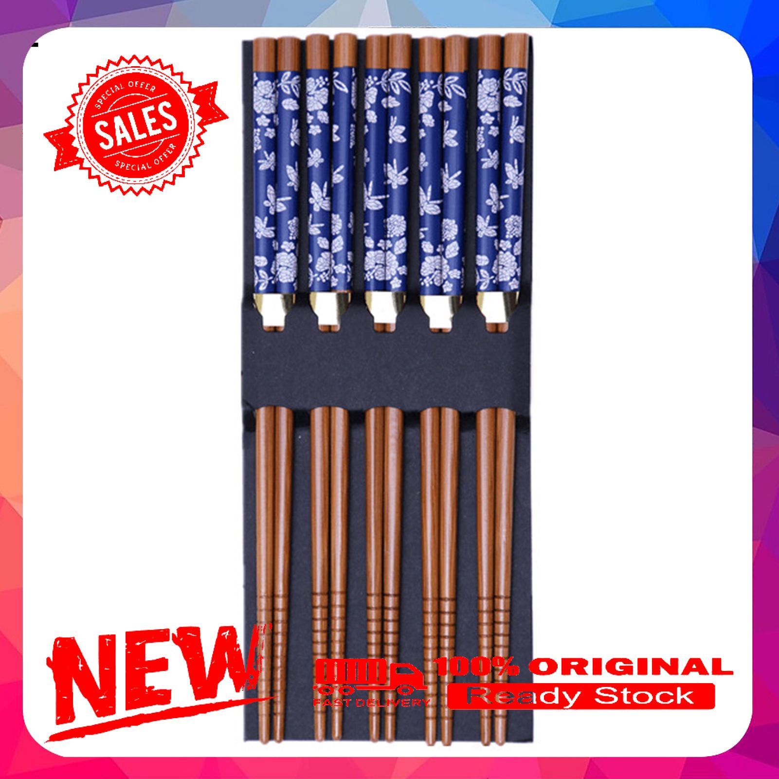 5 Pair Vintage Wood Chopsticks Non-slip No Painting Cooking Chopsticks for Home