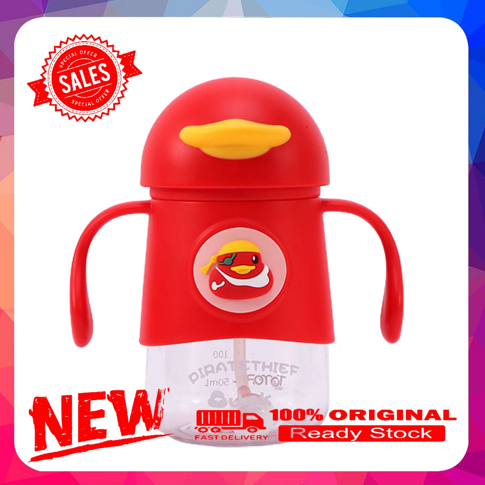 Water Bottle with Handle Cartoon Shape Plastic Kids Straw Drinking Bottle for Gift