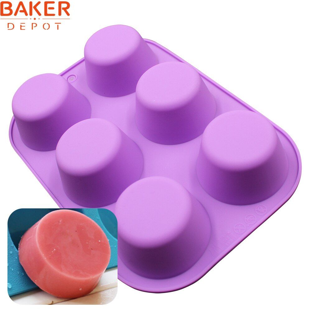 BAKER DEPOT Silicone Soap Mold Muffin Cupcake mold round Bakeware baking Cake Mold 6 Hole candle ice pudding handmade soap Mould