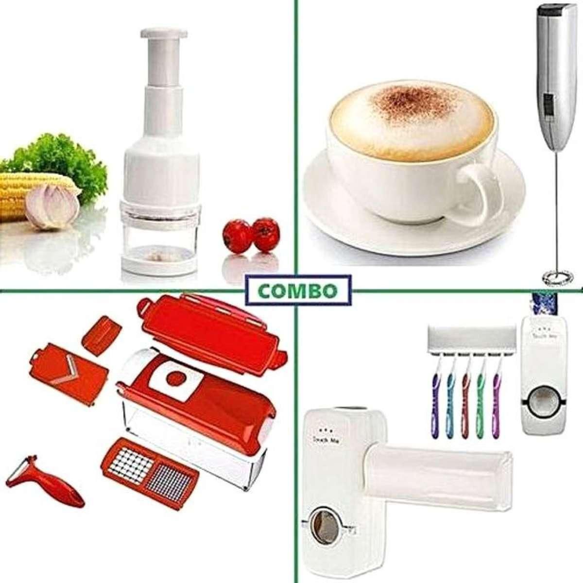 Combo of 4 - Nicer Dicer Plus, Vegetable Choppers, Milk mixer and Toothpaste holder - Multicolor