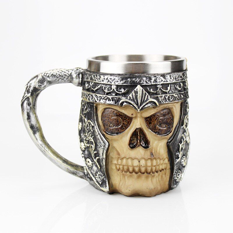 Skull Mug Contain Viking Skeleton Death Grim Knight Gothic Design Coffee Tankard Mugs BEST Halloween Father's Day Gift